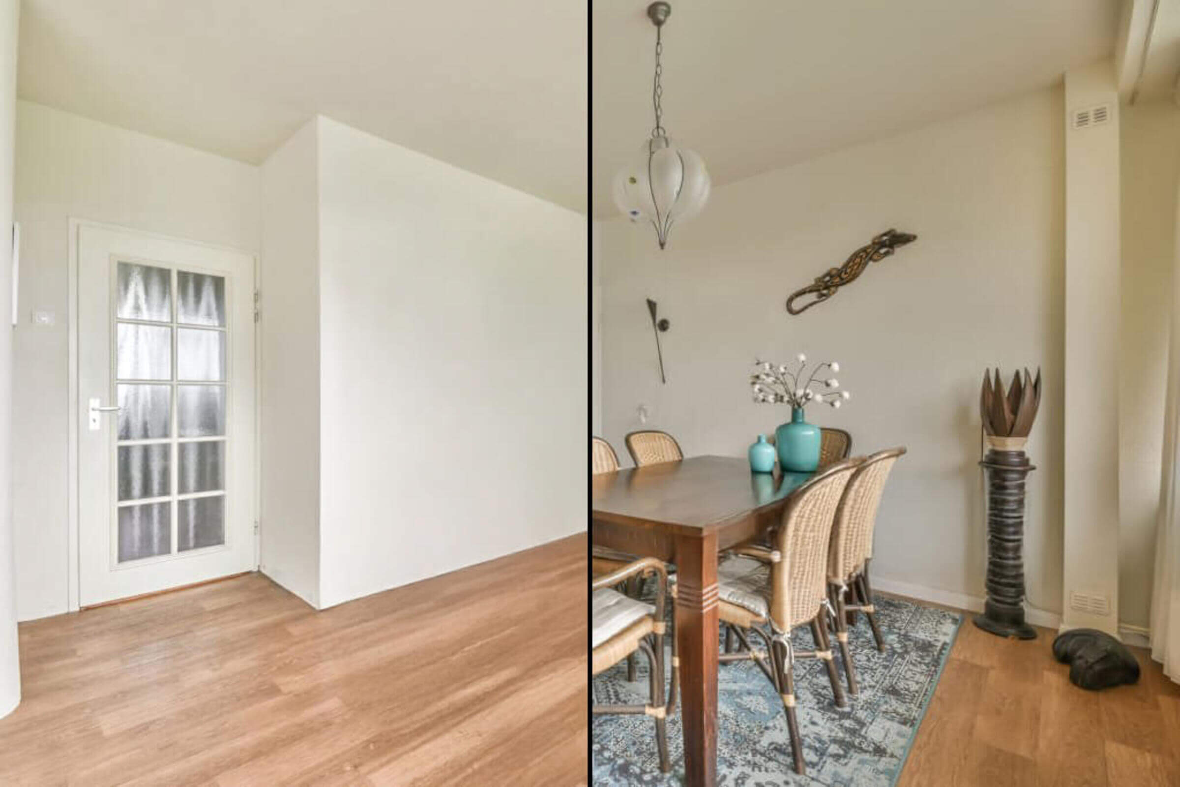 Slika sa nameštajem (pre uklanjanja nameštaja) i slika bez nameštaja (posle uklanjanja nameštaja)